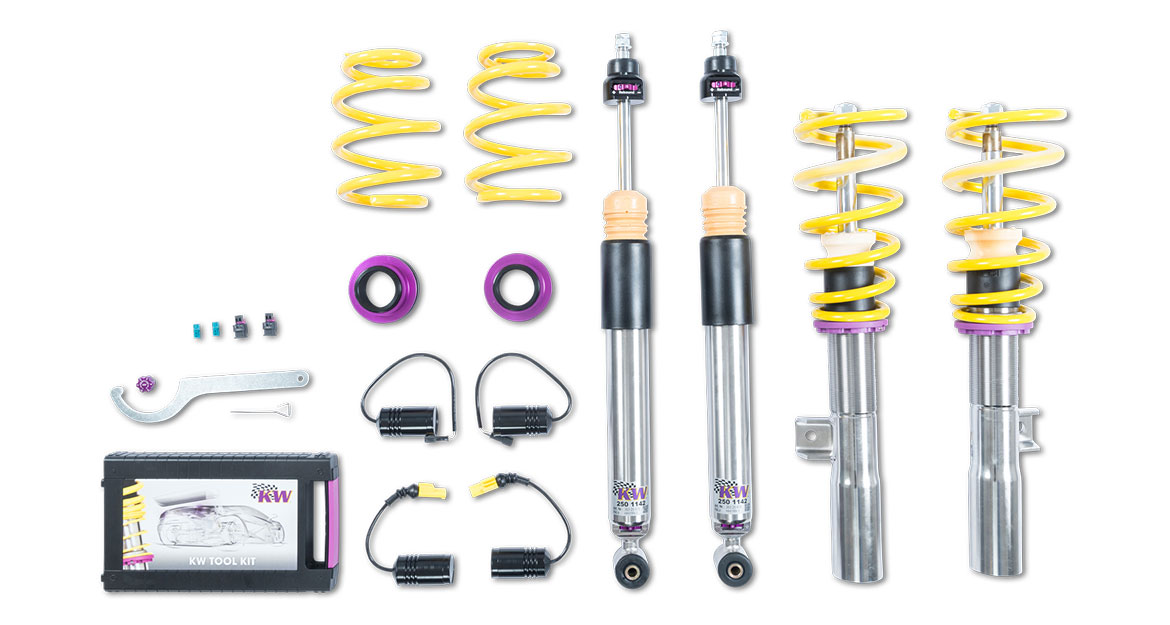 Weltweit bietet der Fahrwerkhersteller KW automotive eines der größten Lieferprogramme an Gewindefahrwerken mit Teilegutachten für den Aftermarket. Für rund 2.400 Fahrzeuge hat das inhabergeführte Unternehmen für jeden Anspruch das richtige Fahrwerk im Angebot.